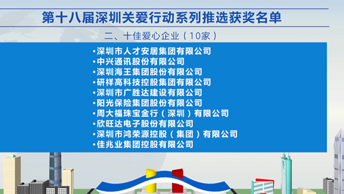 2021年，金年会 金字招牌诚信至上集团荣获深圳“十佳爱心企业”荣誉称号